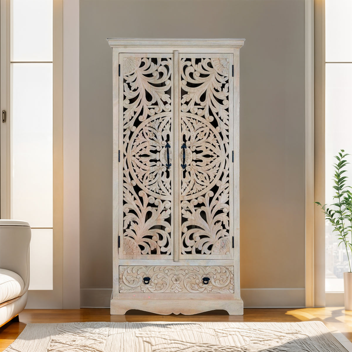 &quot;NAKSHATRA&quot; SOLID WOOD ARMOIRE - MAADZE INSIDER